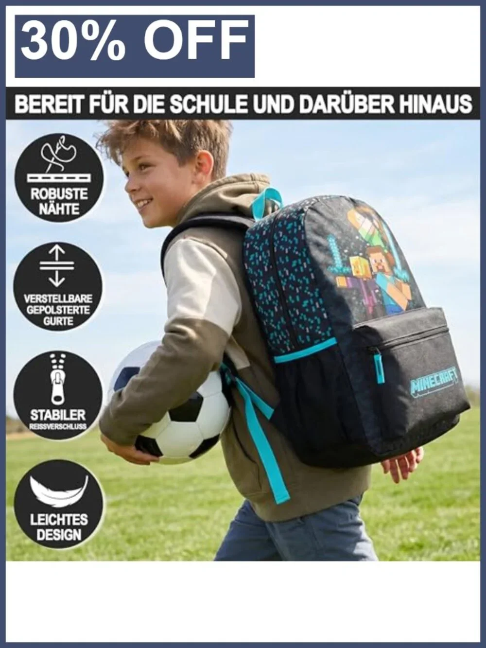 Minecraft Creeper Kids Backpack - Lightweight School Bag with Padded Straps
